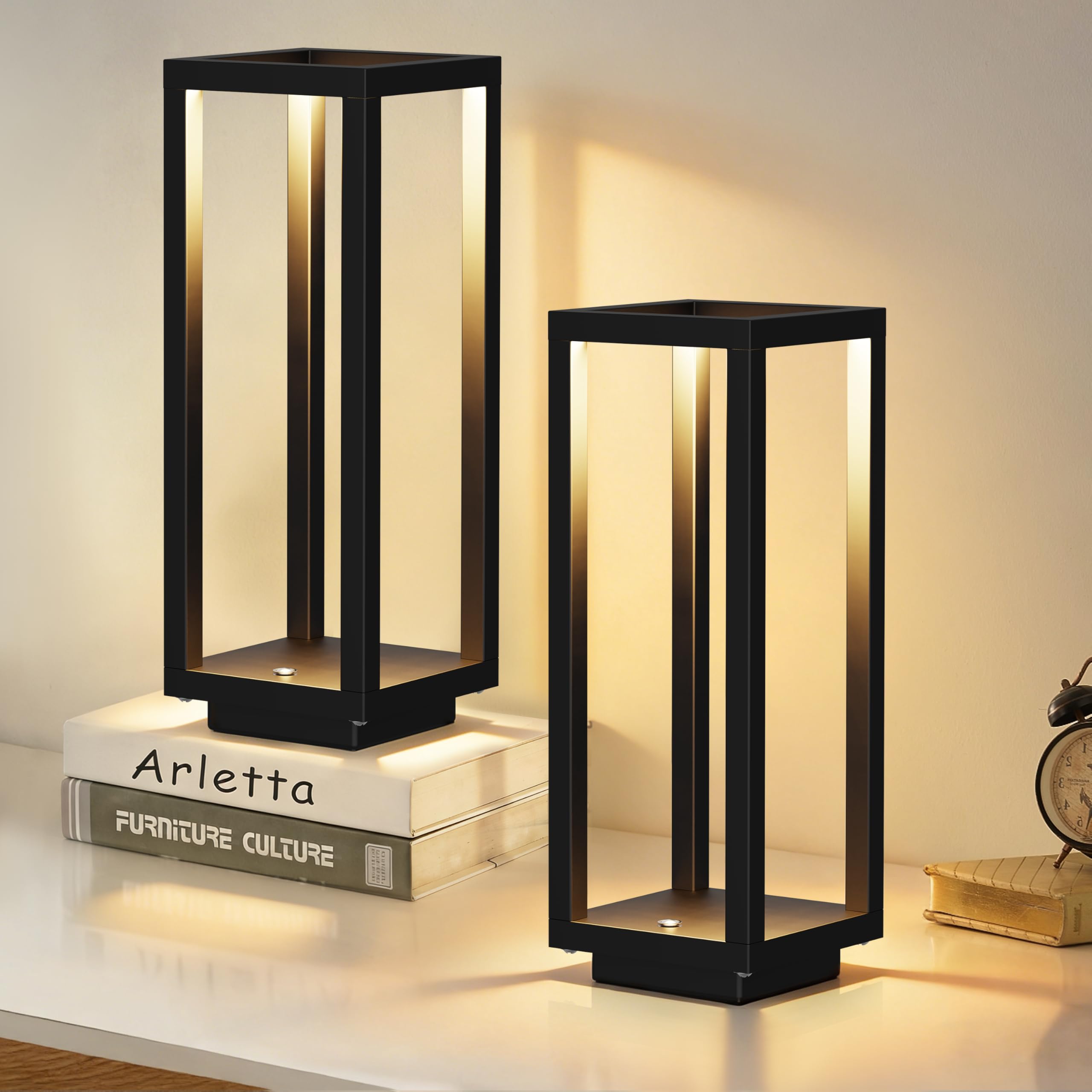 LOZNDA 2PCS Cordless Table Lamp, 250H Runtime Modern Rechargeable Table Lamp, Waterproof Battery Powered LED Table Lamp with Ste