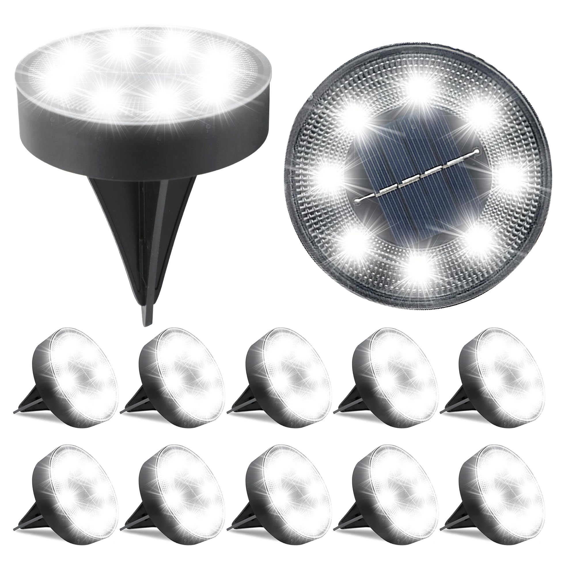 SIATOM LIGHTING 12 Packs Bright Solar Ground Lights with 8 LED, IP68 Waterproof Garden Lights Outdoor, Landscape Lighting Solar 