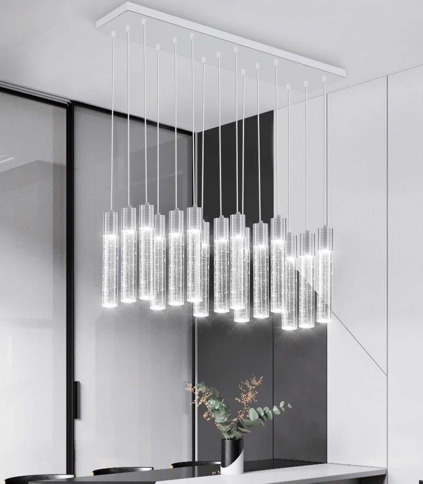 Dolria 15-Lights Modern Crystal Chandelier Led Pendant Lighting Fixture For Kitchen Island Light Fixtures For Dining Room Hallway Foyer