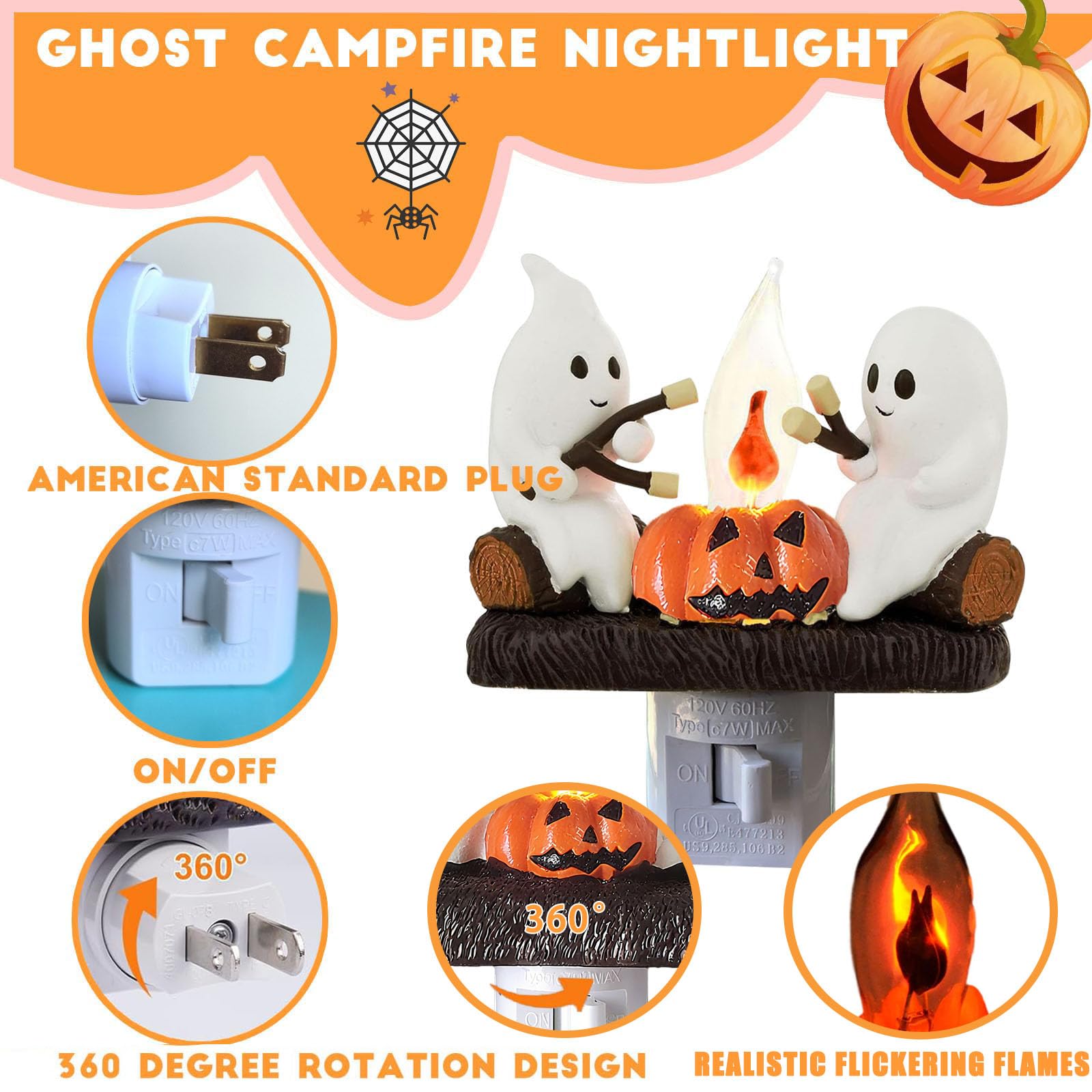 Nenkarn Ghost Campfire Flickering Nightlight, Halloween Night Light, LED Campfire Night Lights Funny Halloween Decor