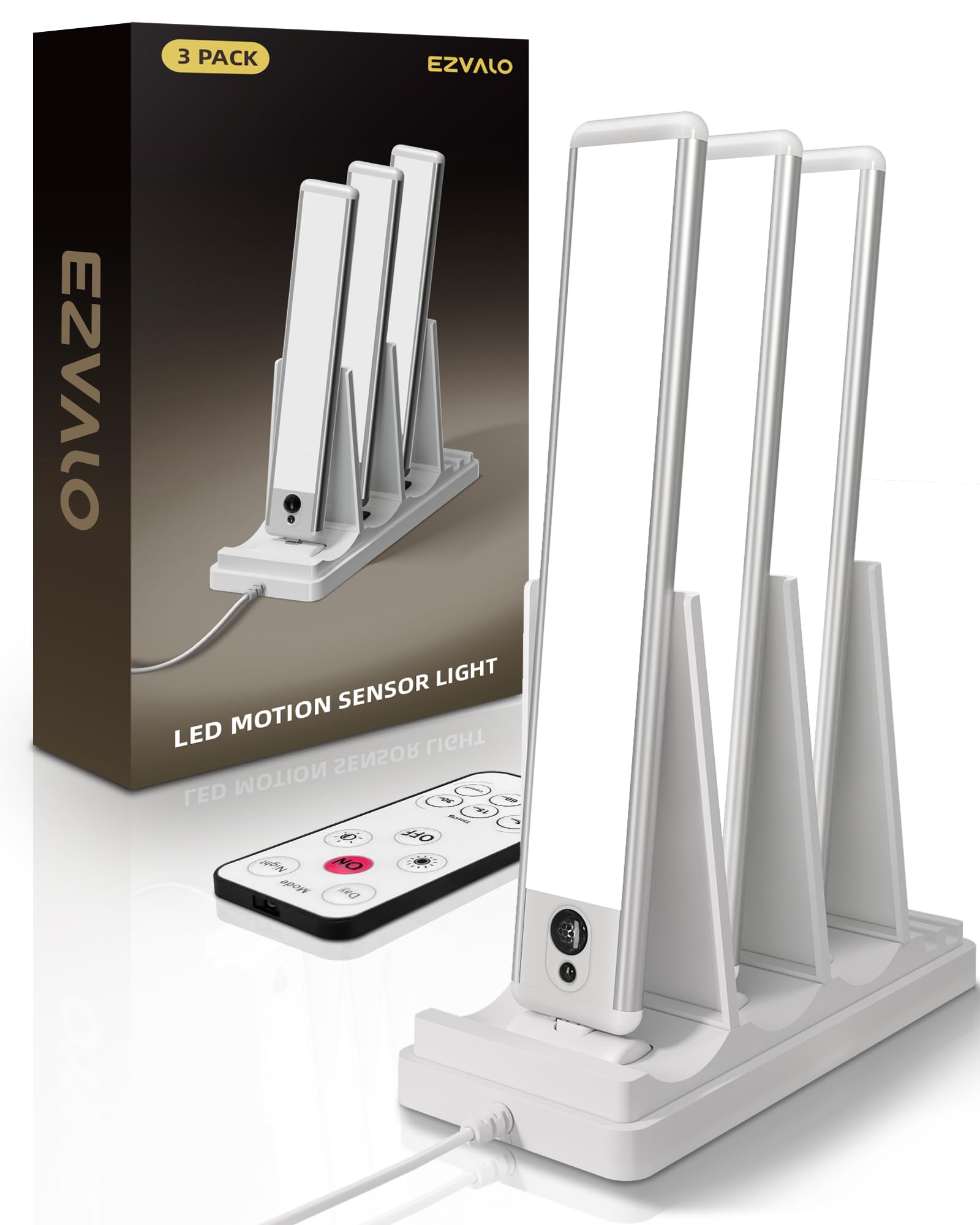 EZVALO Under Cabinet Lighting, Rechargeable Motion Sensor Light, Dimmable, 3 Pack with Charging Station, Cool White, Model 3c69b0f4-51ca-4
