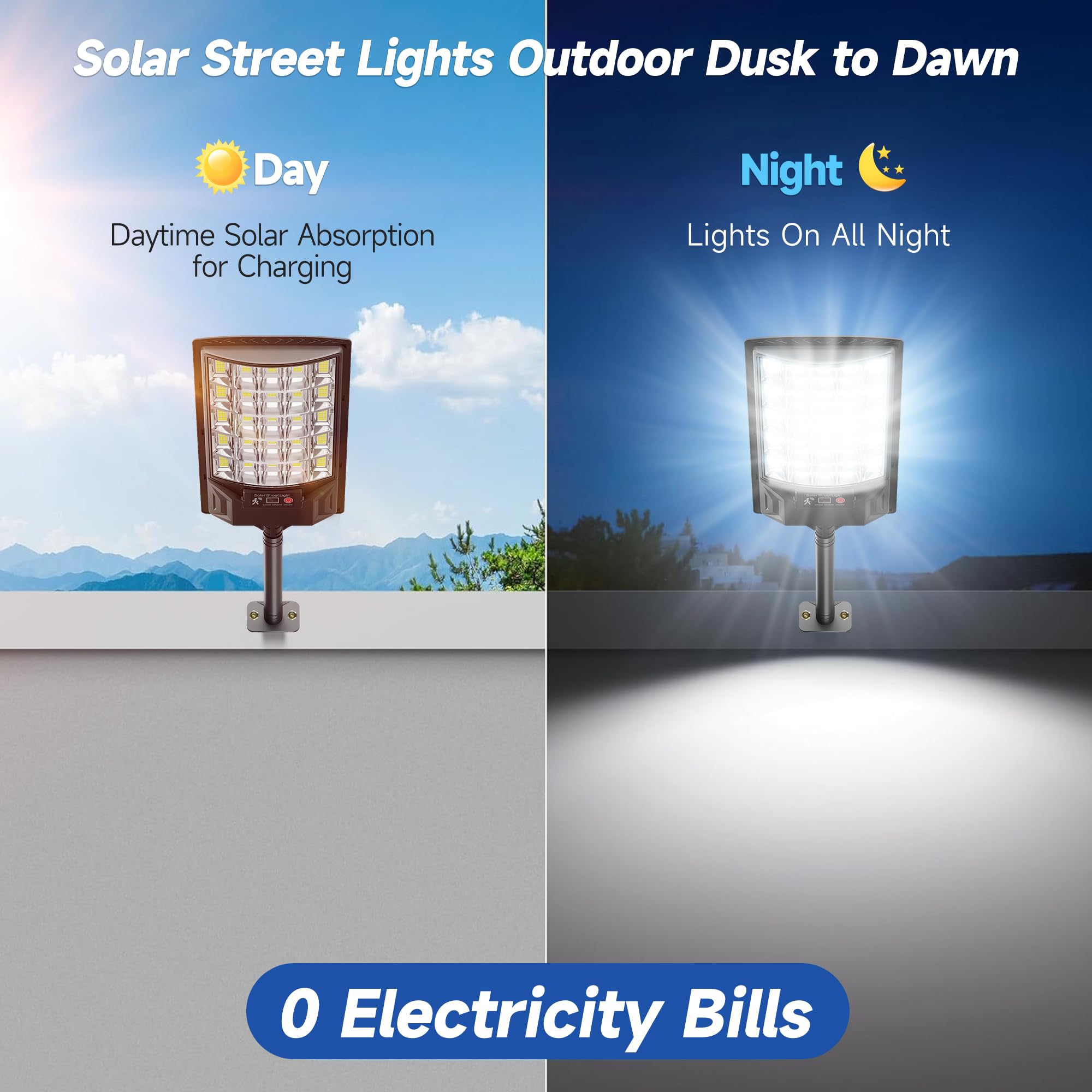 Aqraou Solar Street Lights Outdoor, 6500K LED, Waterproof, Motion Sensor, Remote Control, 2 Pack, White, Model SL4241