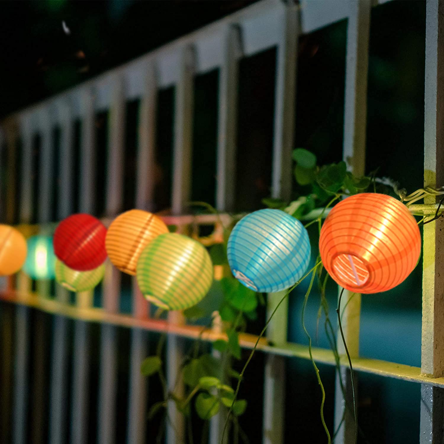 GOOTHY Lantern String Lights, 8.5FT Multicolor, Plug-in Outdoor Decorations with 10 Mini Colorful Lanterns for Parties and Gardens