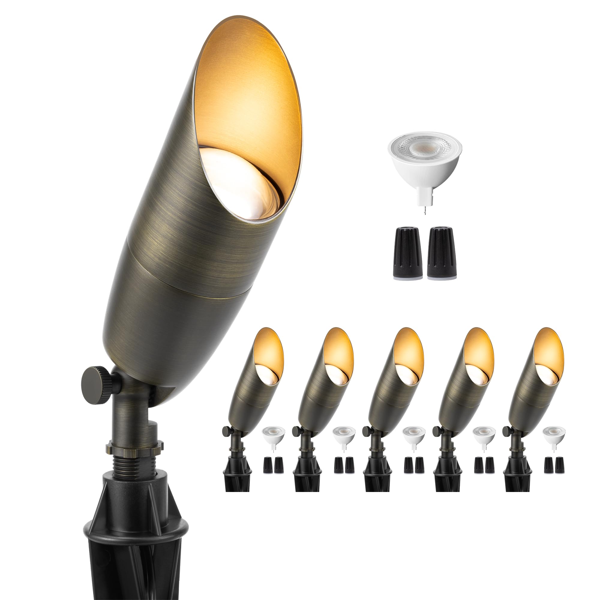Gardenreet Low Voltage Spot Lights - Brass Landscape Spotlight Wired, 12V Outdoor LED Uplights, Waterproof 4 Inch Electrical, Br