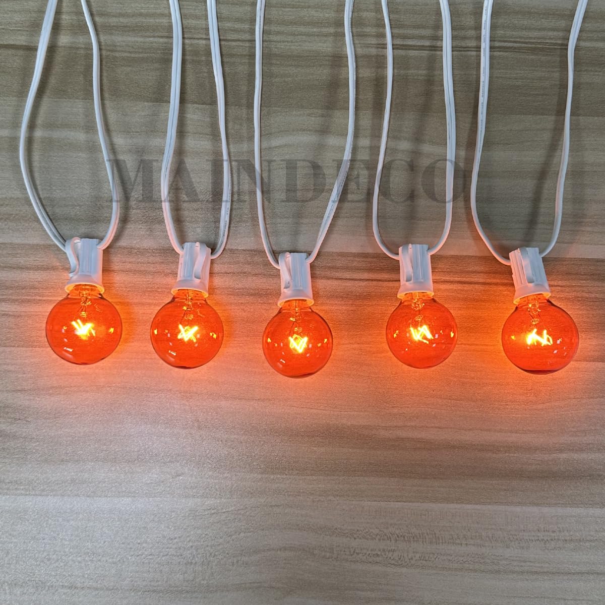 MAINDECO G50 Replacement Bulbs 25 Pack, 120V 7W Incandescent, E12 Base, Orange Glass for Indoor/Outdoor String Lights