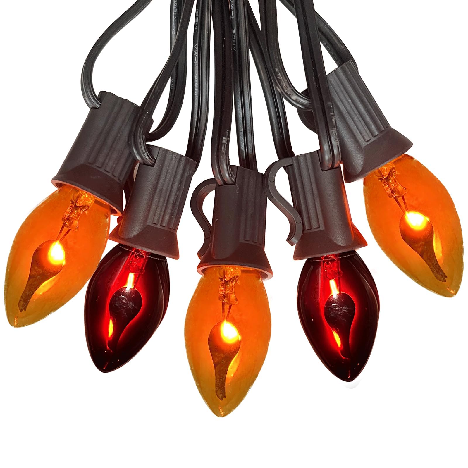 Doratale Halloween C7 String Lights, 25FT, Waterproof, 27 Flame Bulbs, Orange/Purple Flame, Ideal for Outdoor Party Decor