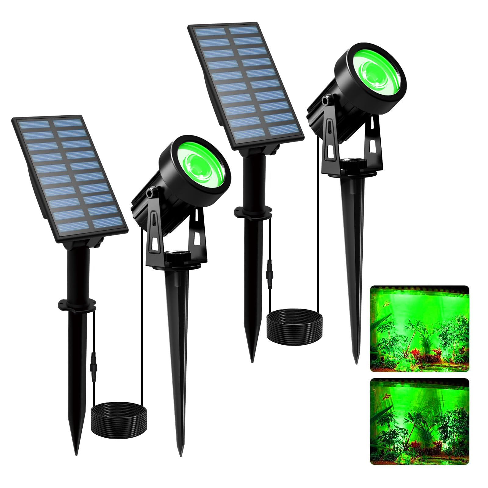 T-SUNUS Green Solar Spot Lights Christmas 9.8ft Cable Garden Landscape Spotlights Outdoor IP65 Waterproof Separated Panel 2 Mode