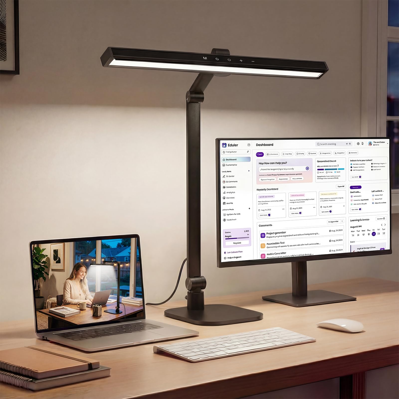LIONVISON Desk Lamps for Home Office: 2 in 1 Eye-Caring Modern LED Desk Lamp for Worker - 5 Color Temperature 10 Brightness Computer Light - Memory & Timer Func Desk Light for Student  Seniors