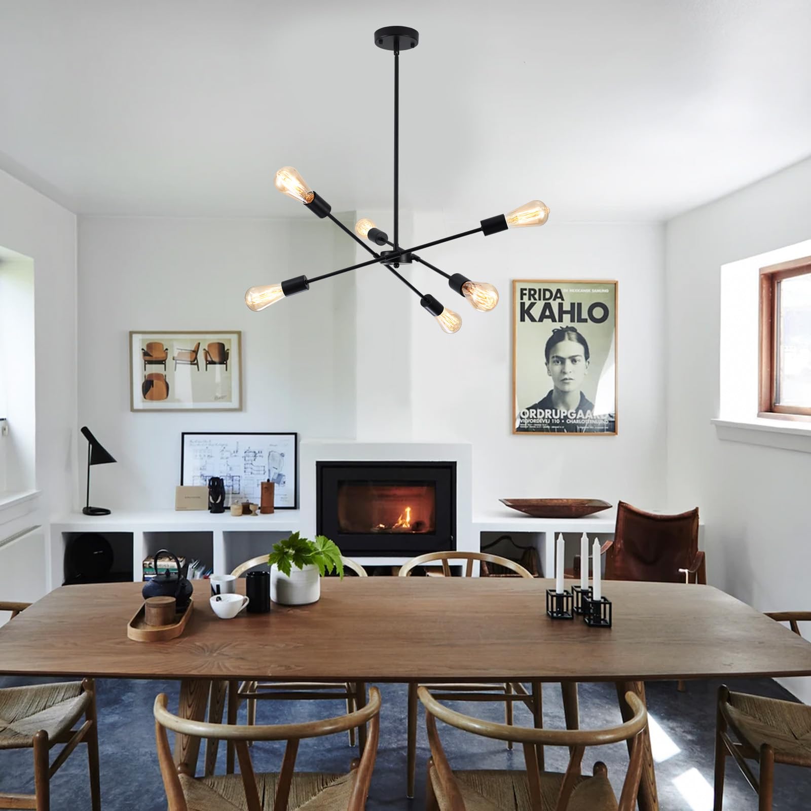 Lxwnyy Sputnik Chandeliers- Modern Sputnik Ceiling Light Fixture 6 Lights For Living Room - Industrial Black Sputnik Light For D