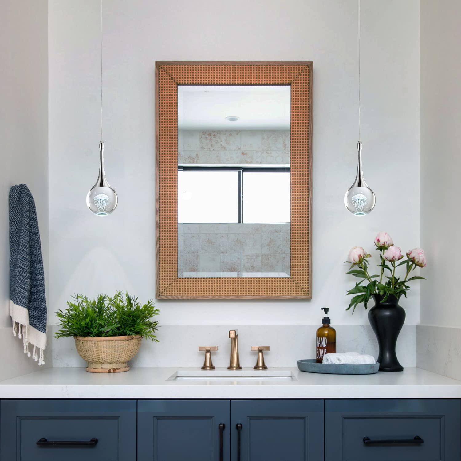 Chying 1-Light Teardrop Crystal Pendant Light Mini Led Ceiling Hanging Light Globe Jellyfish Pendant Lighting For Kitchen Island