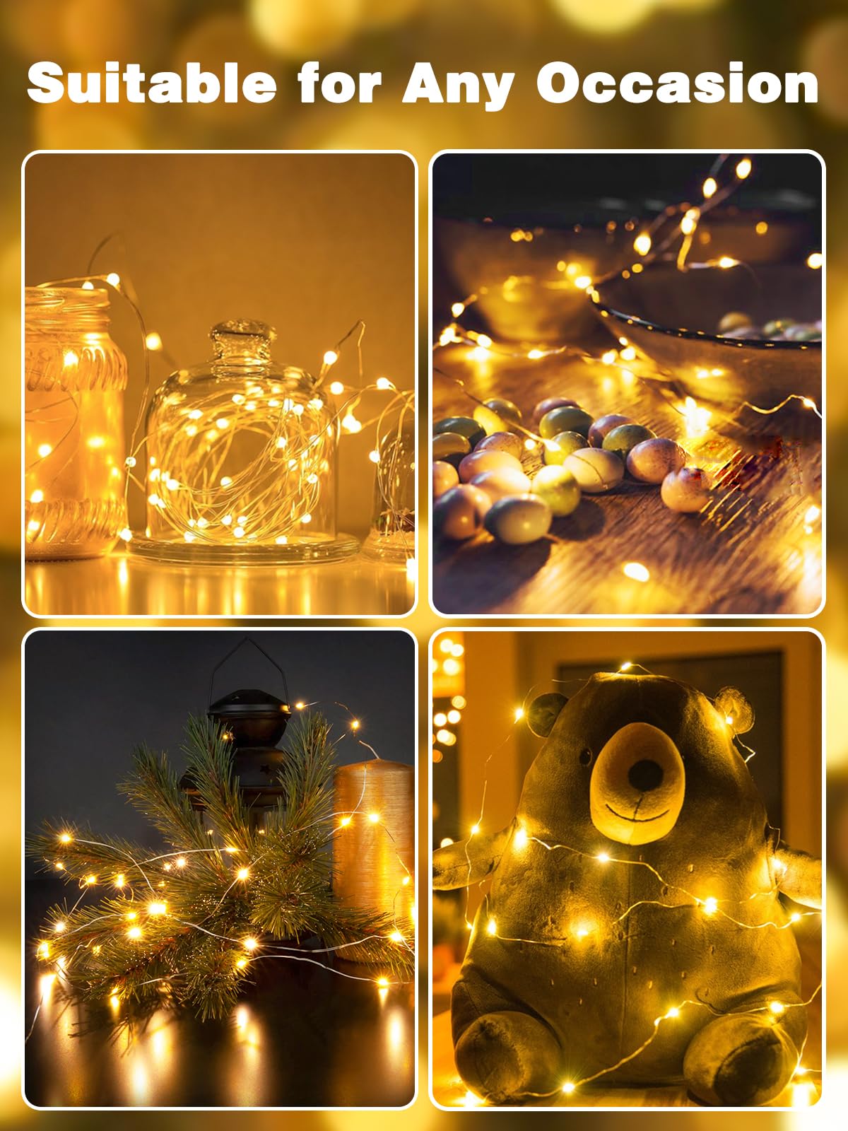 Yiqu 2 Pack Led Fairy Lights - Battery Operated, Remote Control, Timer, Warm White, Copper, 8 Modes For Indoor/Outdoor Décor