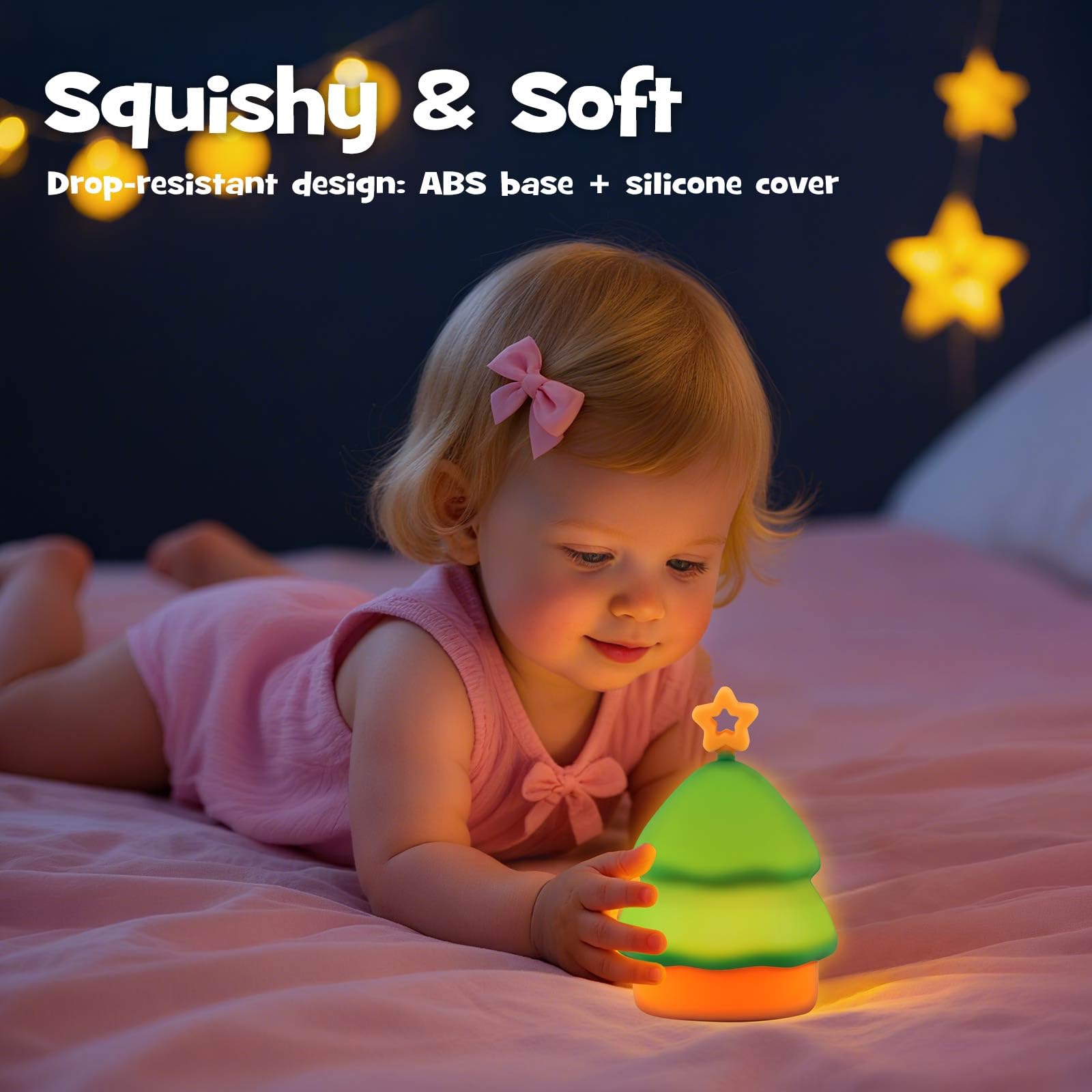 Gefaxi Squishy Christmas Tree Night Light With Rgb Modes Dimmable Nursery Breastfeeding Nightlight Hangable Cute Christmas Lamp Novelty Rechargeable Silicone Touch Bedside Lamp For Bedroom Dorm Decor