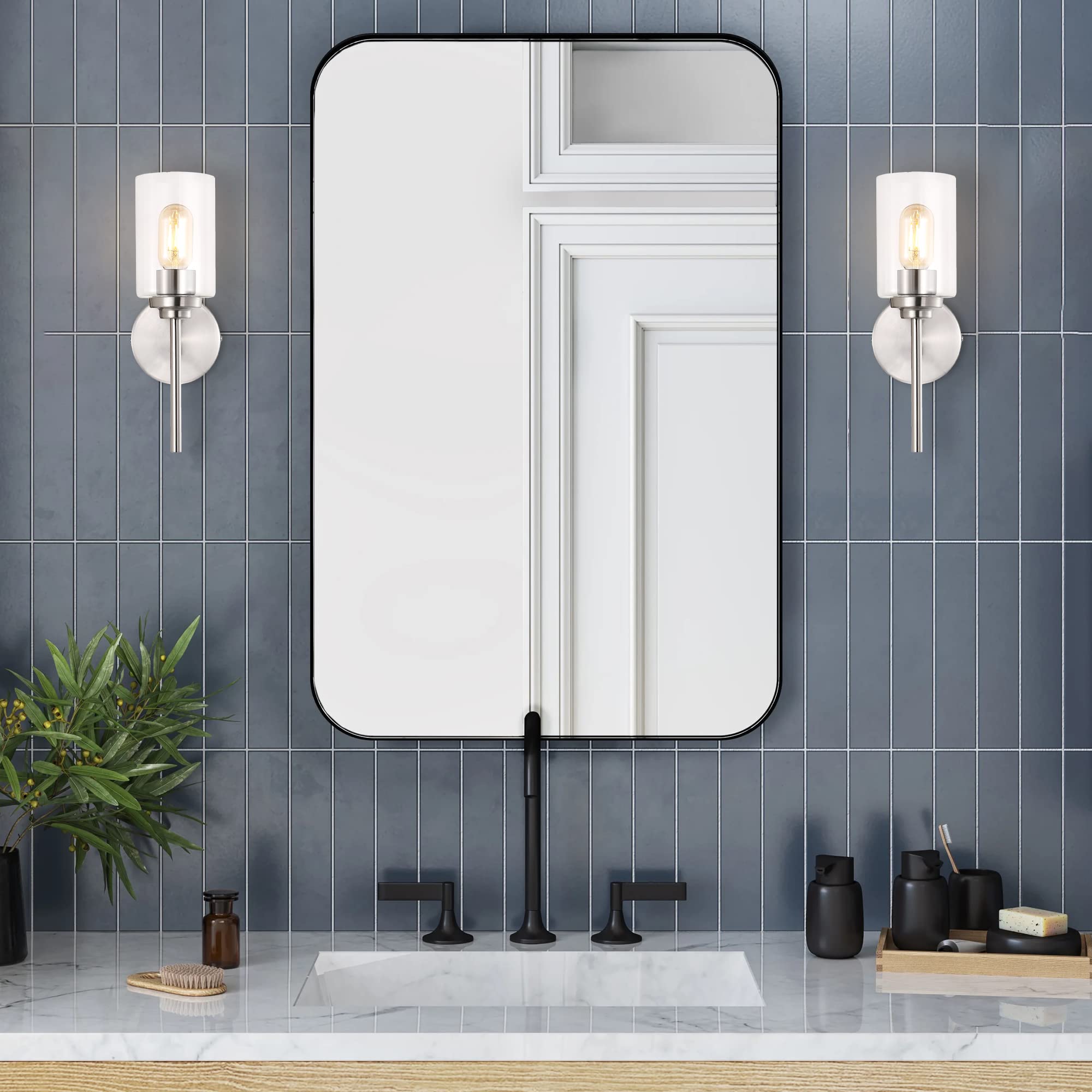 JONATHAN Y JYL9547C 1-Light LED Sconce, Nickel/Clear, Metal, Modern Farmhouse, 13in Cylinder Design for Entryway, Kitchen, Bathroom