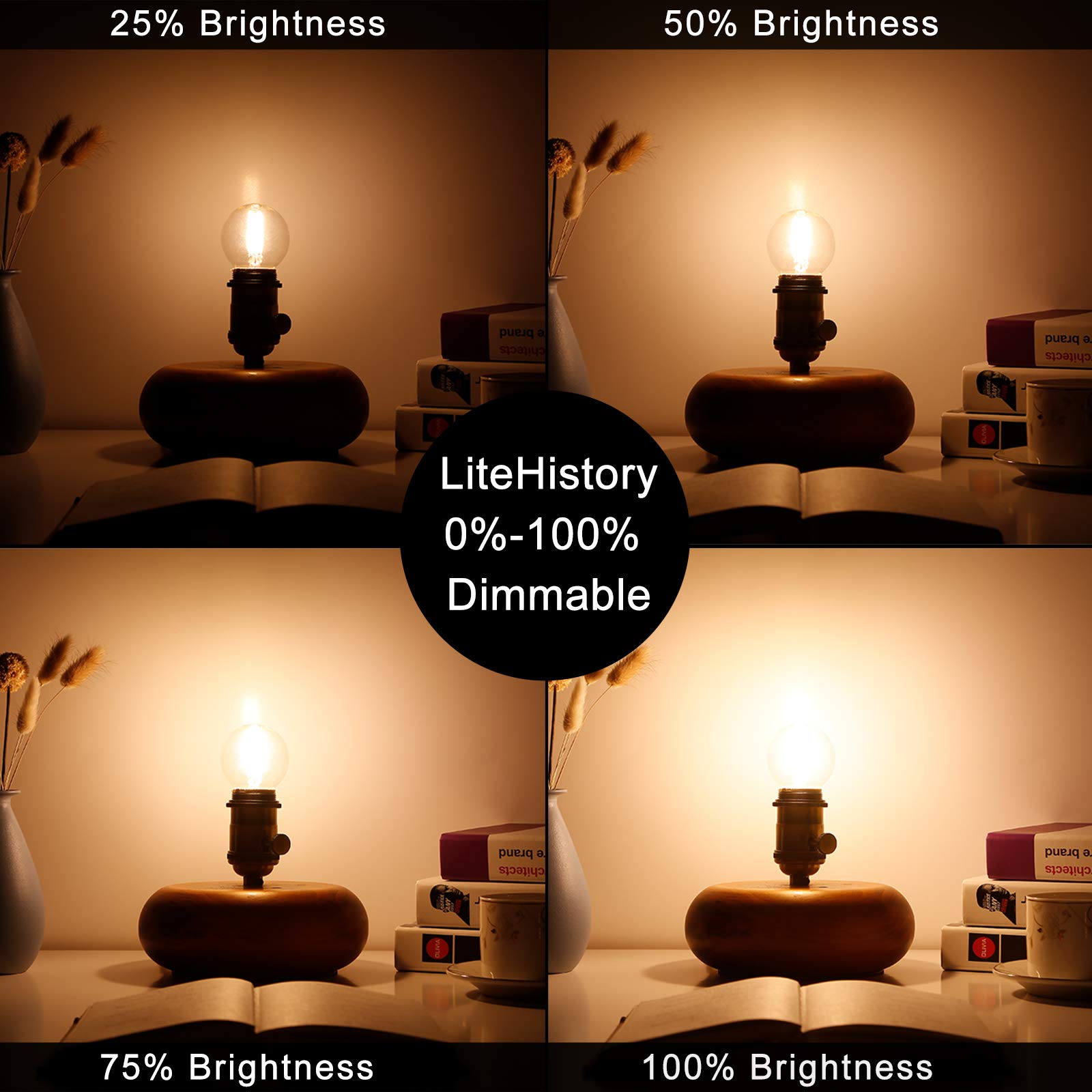 LiteHistory G16.5 Dimmable LED Bulb 40W Warm White 2700K, E26, Glass, 6 Pack, 400lm for Ceiling Fan, Chandelier,