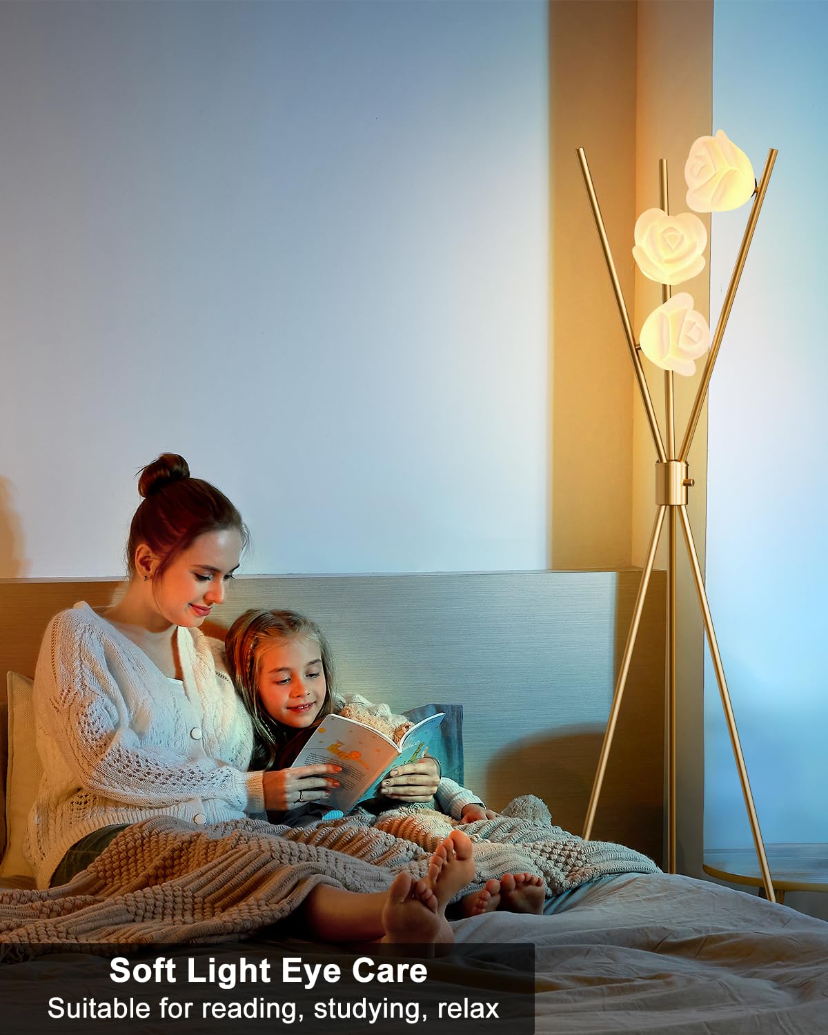 Lightdot Dimmable Tripod Floor Lamp Gold Art Deco Floor Lamp With 3-Flower Lampshade 3Pcs Bulbs Included & Stable Base Tripod St