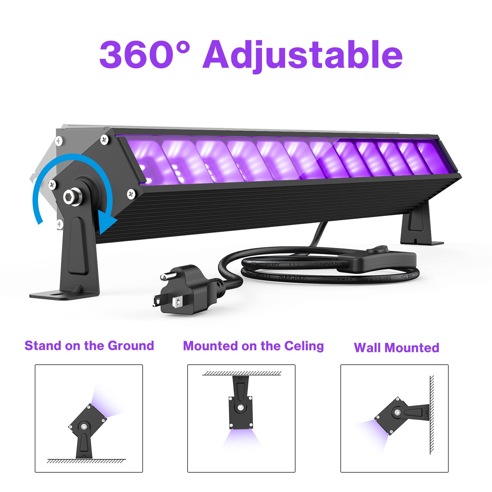 Atfoyer 4Pcs 40W Led Black Light Bar For Glow Parties, Halloween, Stage Lighting - 484 Sq.Ft Area