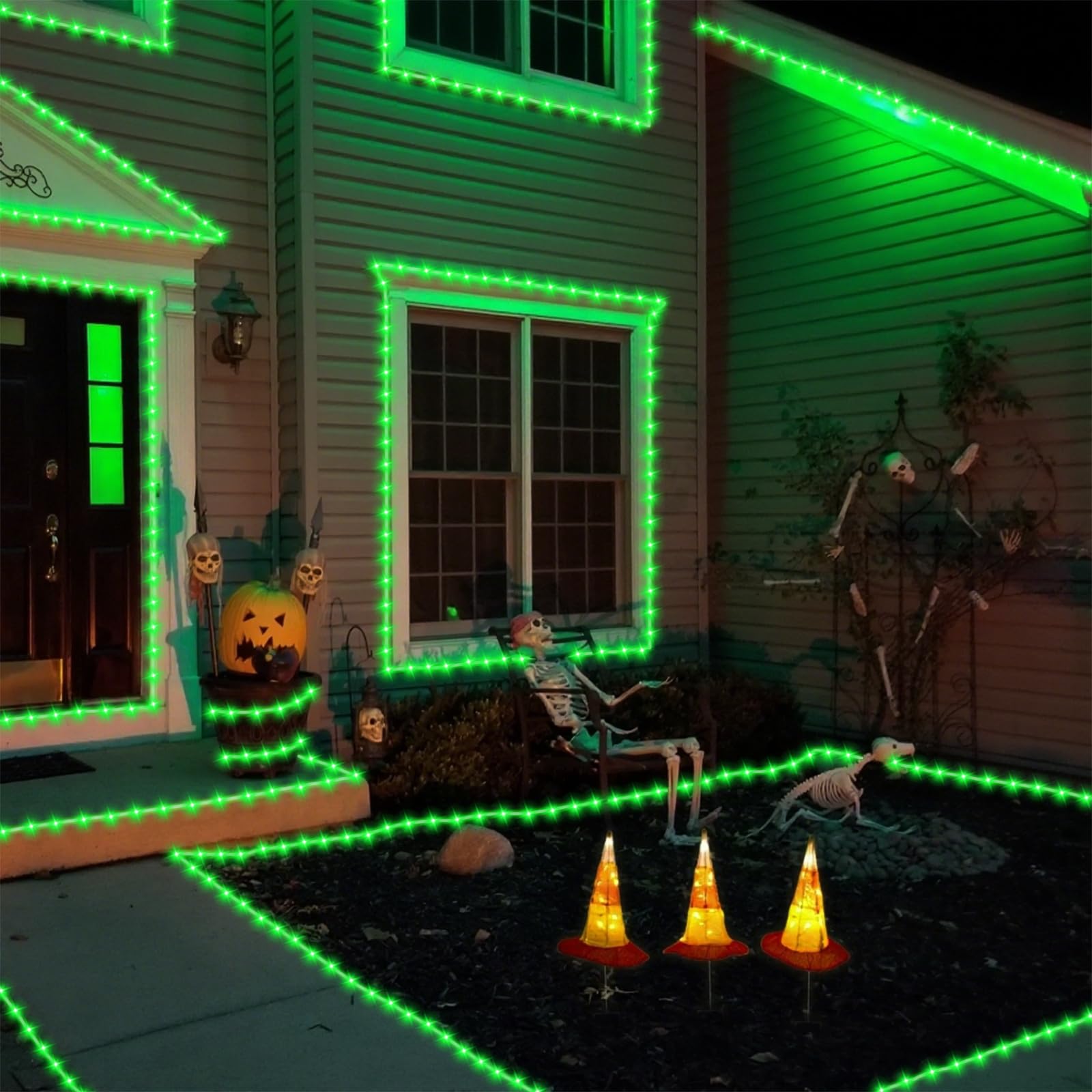 Yeguo 66Ft 200 Led Halloween Solar Rope Lights Outdoor Waterproof, Green String Lights For Outside, 8 Modes Fairy Lights In Clea