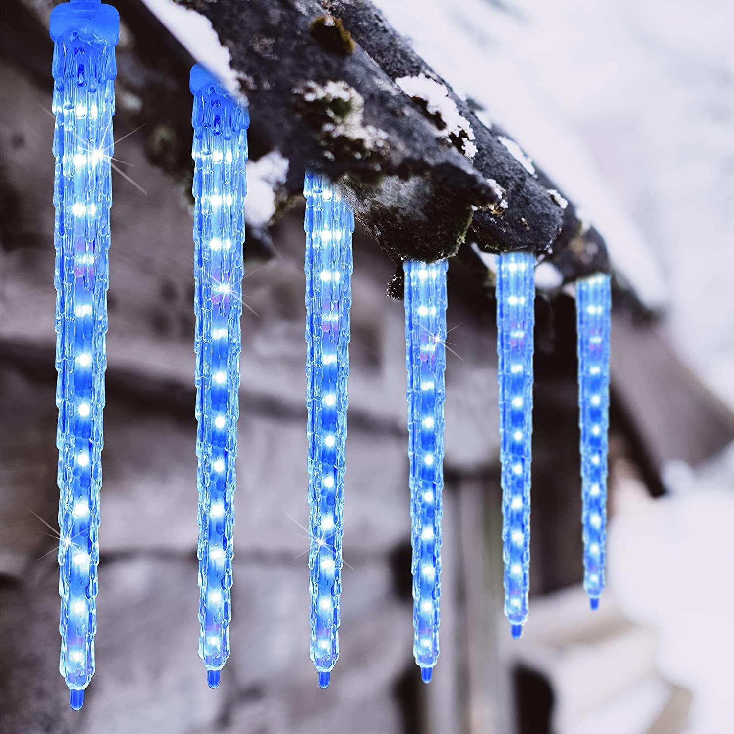 Joomer Icicle Christmas Lights - 20 Icicles, 320 LED, Waterproof, Timer, Blue, Model GP-SW050DC1200T-IP44, 13FT