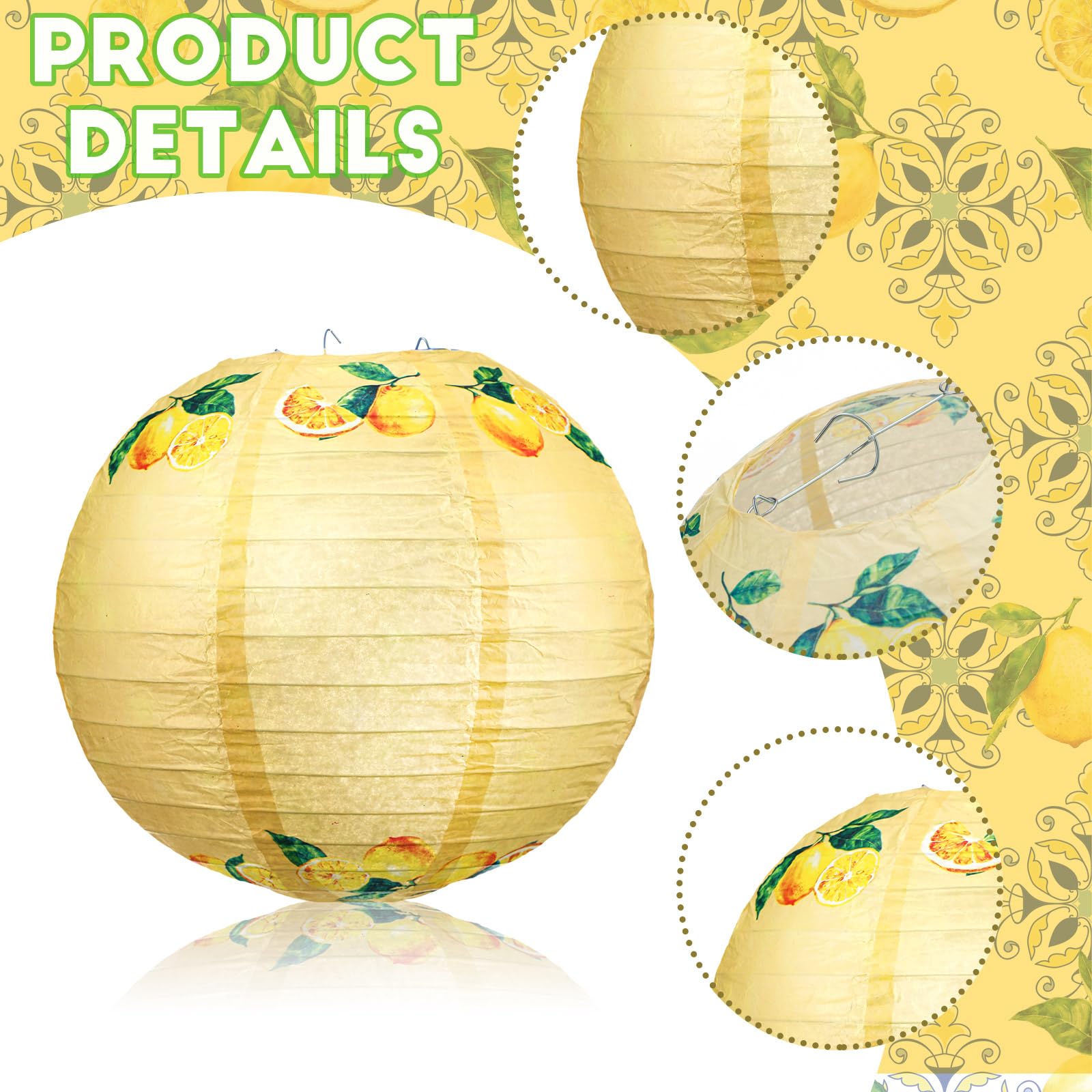 Retisee 12 Pcs 10'' Capri Lemon Pattern Paper Lantern Party Supplies For Bridal Shower Wedding Amalfi Coast Blue Yellow Tiles Me
