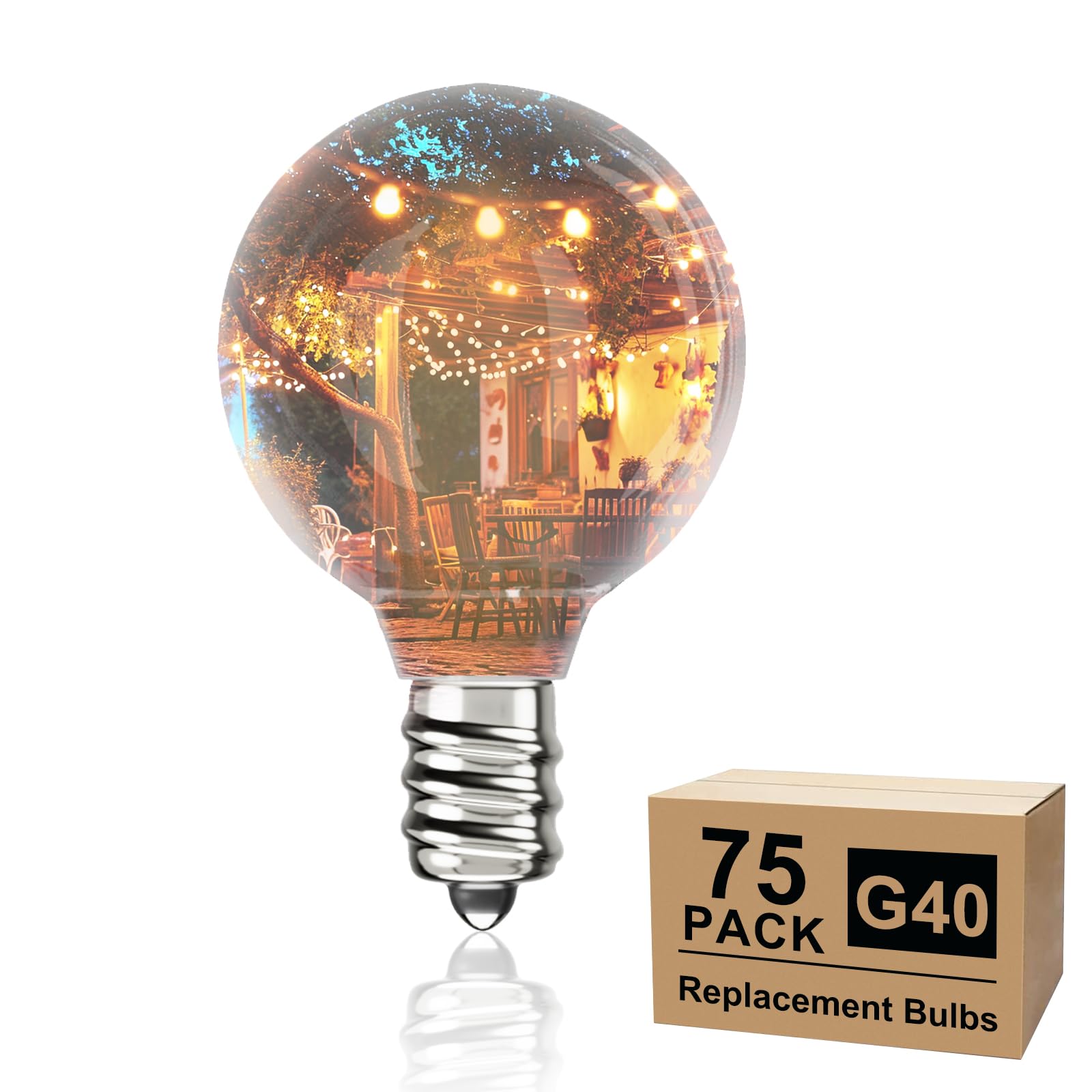 Svater G40 LED Replacement Bulbs for Outdoor String Lights, 75 Pack Dimmable Shatterproof Globe Bulbs, E12/C7 Screw Base Edison 
