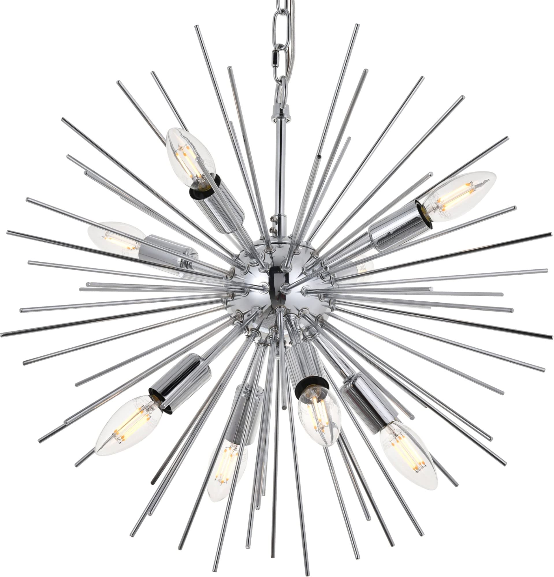 Elegant Lighting Living District Timber 8-Light Mid-Century Metal Pendant in Chrome