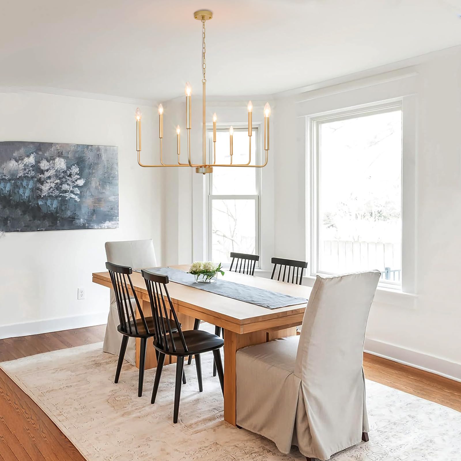 Rviezza 8-Light Gold Chandeliers - Modern Rustic Candle Pendant Light for Dining Room, Living Room, Entryway, Foyer, Kitchen