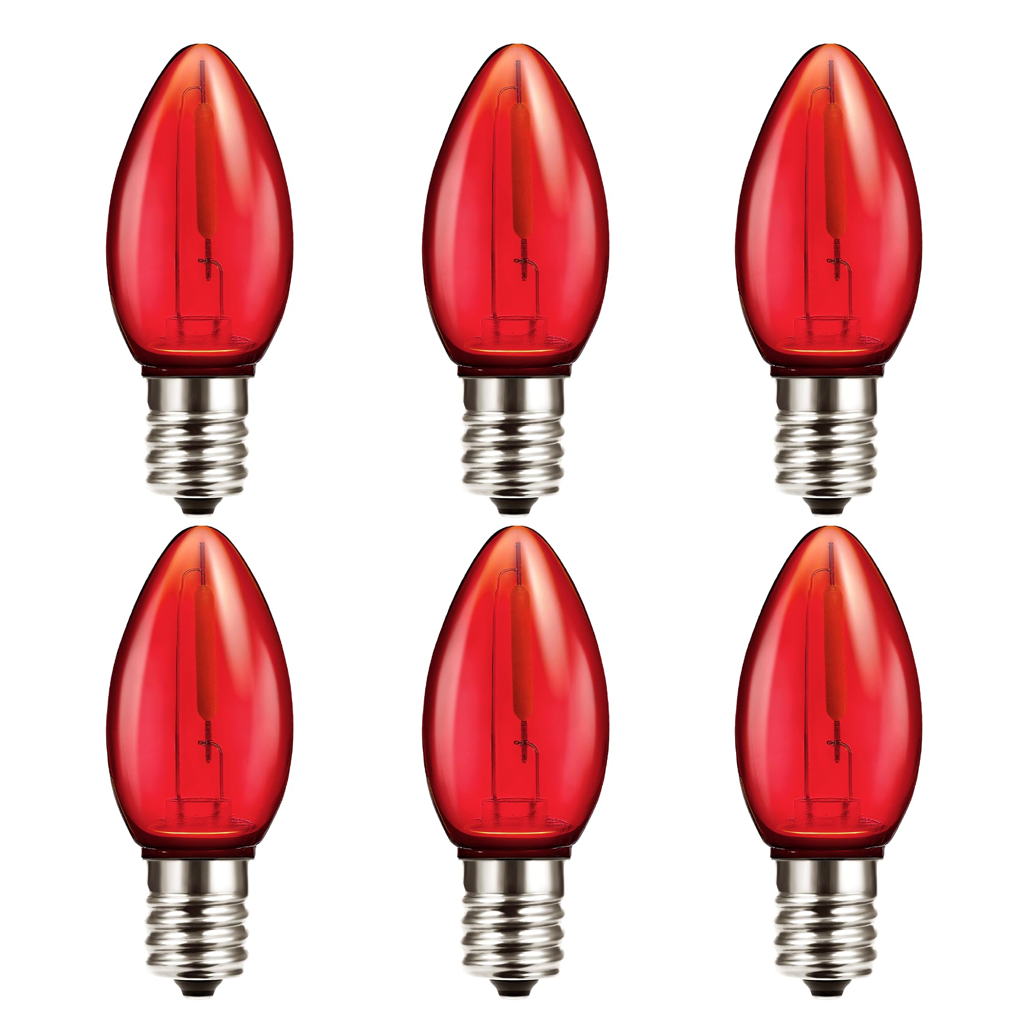 C7 RED Replacement Light Bulbs  Shatterproof LED Light Bulb for Outdoor Indoor Decoration String Lights  E12 Candelabra Base  0.6Watt Equivalent to 7Watt Incandescent Bulb  Non-Dimmable  Pack of 6