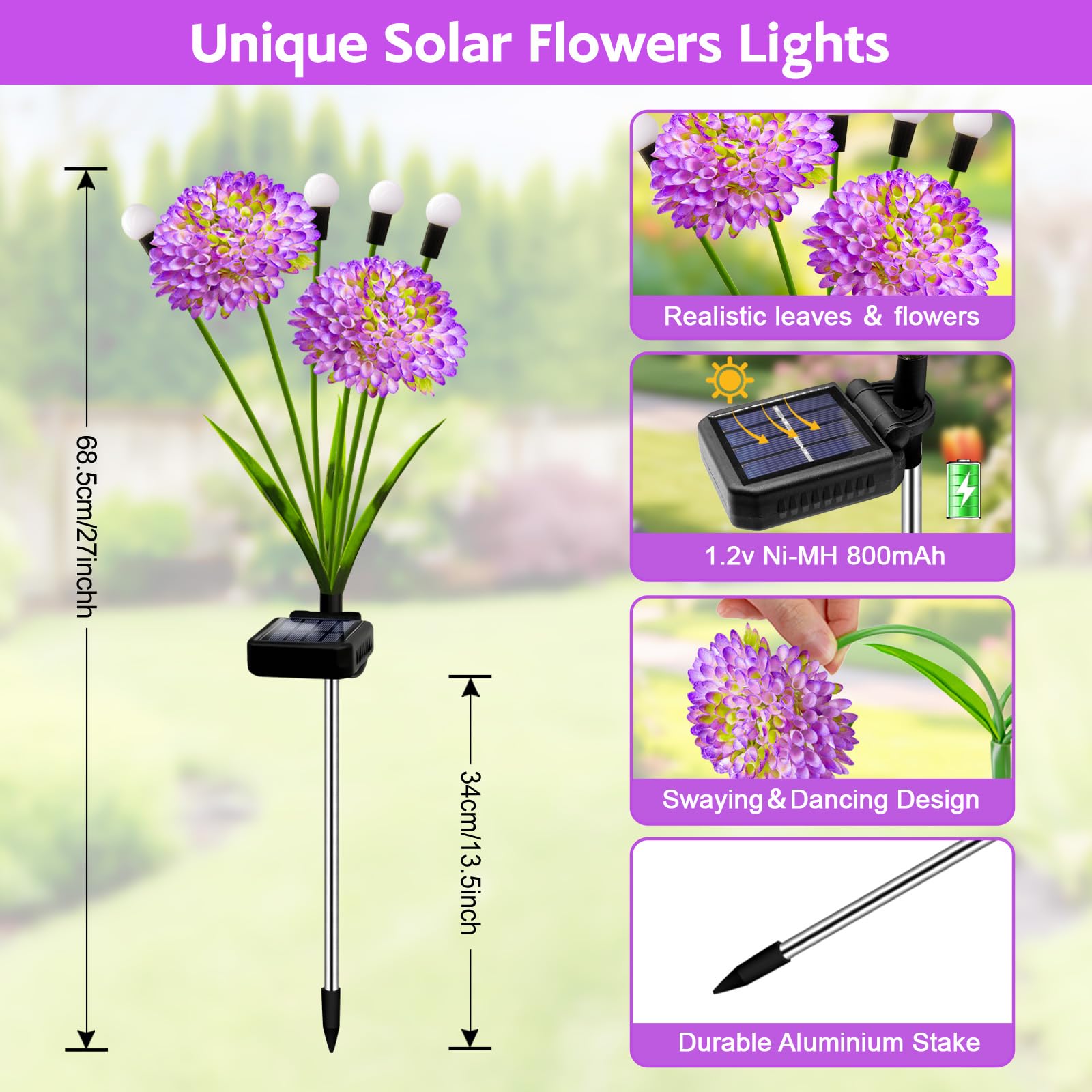 Solar Garden Lights  6 Pack Solar Purple Swaying Firefly Lights With Flowers  Waterproof Purple Halloween Flowers Light Outdoor For Garden Patio Yard Fall Decoration  Gifts For Women Mother S Day