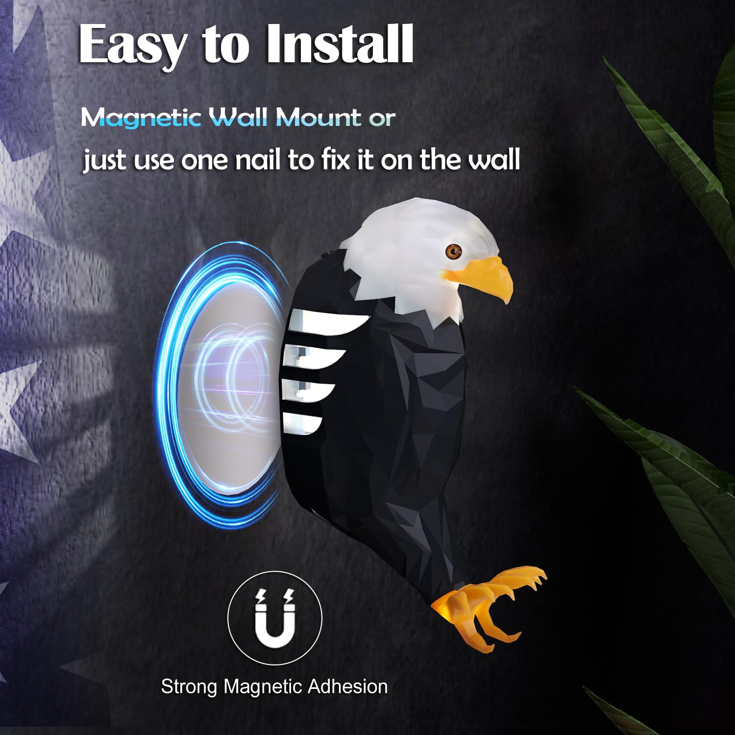 Kulrafey Bald Eagle Wall Light, American Freedom Led Animal Wall Light, Eagle Bird Shadow Night Lamp, Usb Charging, With Remote