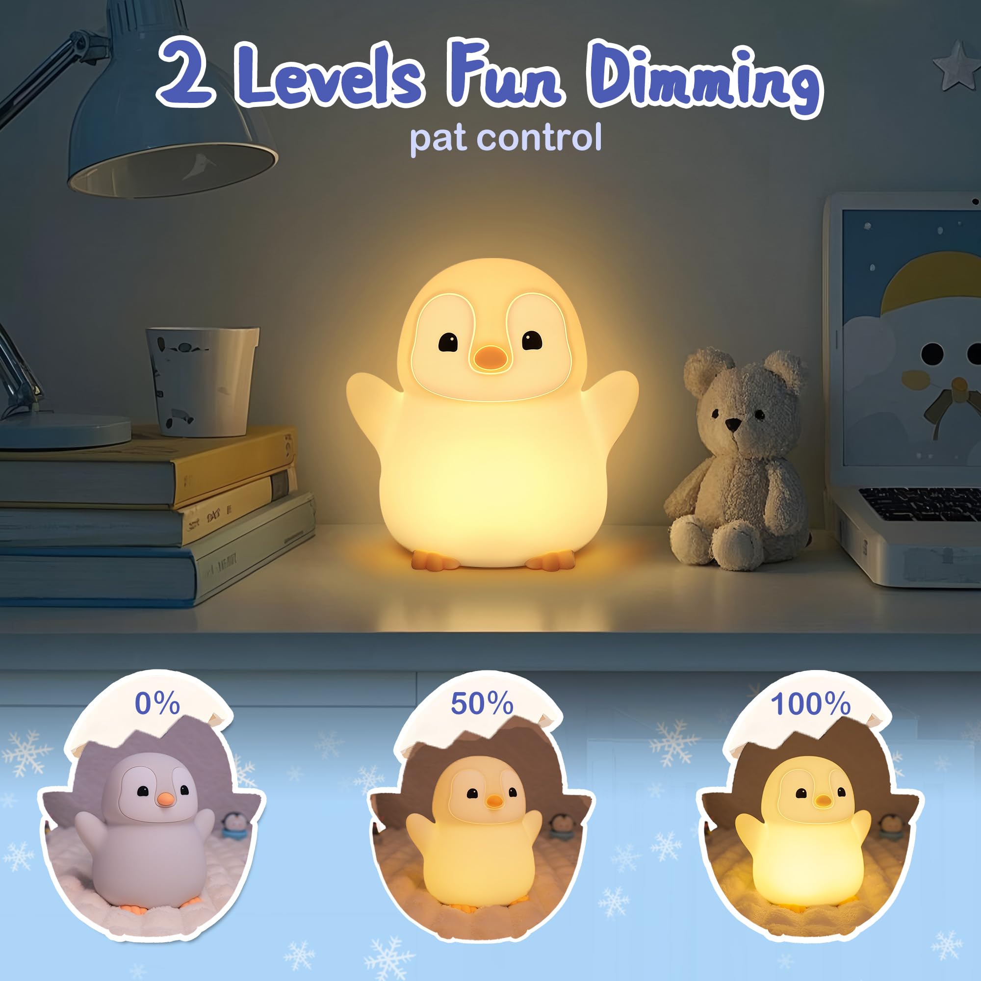 YuanDian Penguin Night Light - Cute Warm Color Silicone Toy for Bedrooms, Ideal Gift for Adults & Teens, Model FSYD