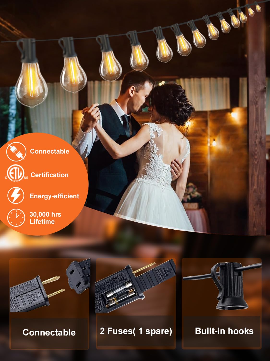 Damaing 200Ft Led Outdoor String Lights With 100+5 Shatterproof Bulbs A39, Ip44 Waterproof, Commercial Grade Patio String Lights