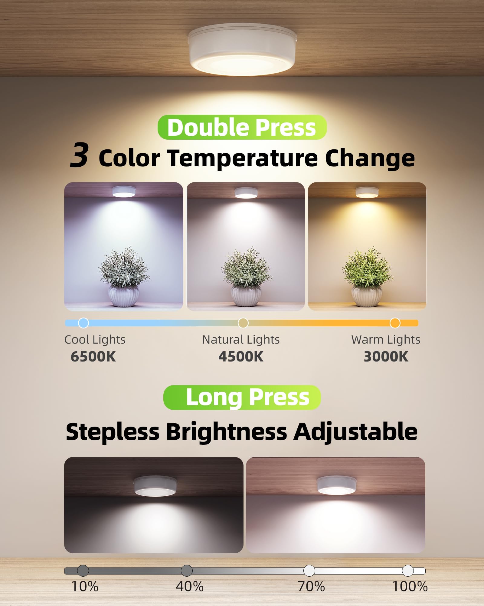 Ezvalo Led Puck Lights  6 Pack Rechargeable 3 Color & 16 Rgb Battery Touch Light  2.5   Mini Tap Lights  Wireless Closet Light  Under Cabinet Lighting  Sitck On Lights For Kitchen Pantry Shelves