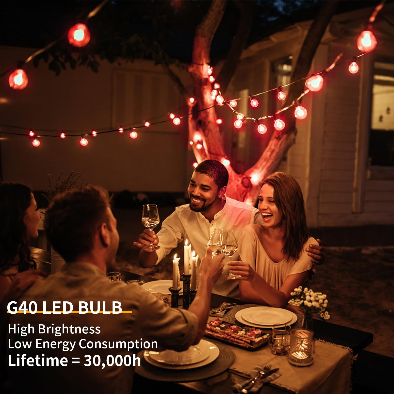 ShineU LED Outdoor String Lights, 40FT Waterproof G40 Globe, 27 Shatterproof Edison Bulbs, Red, Connectable for Patio, Garden, Bistro