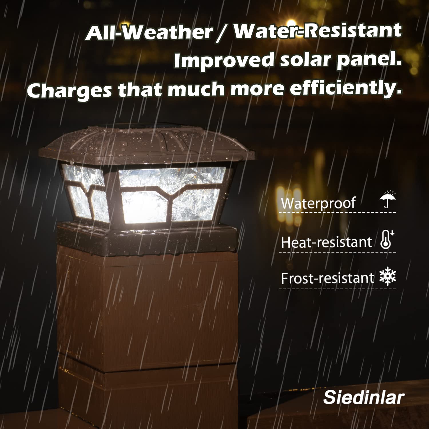 SIEDiNLAR Solar Post Cap Lights - 8 LEDs, 2 Color Modes, Brown, 1 Pack - Fits 4x4, 5x5, 6x6 Posts