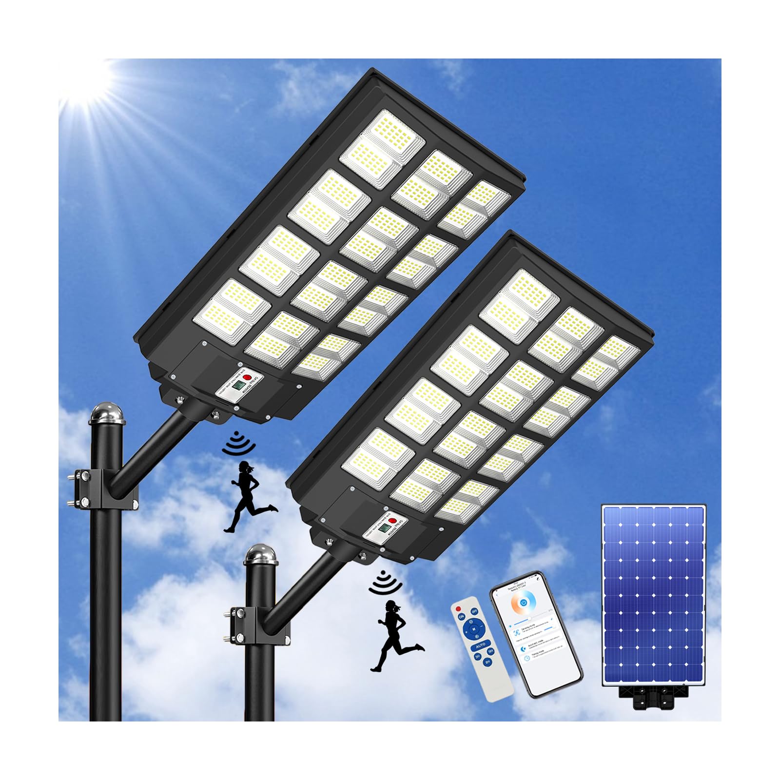 Waitscher 5000W Solar Flood Lights Outdoor, Motion Sensor, Waterproof, 560000Lm, 2 Pack, Black