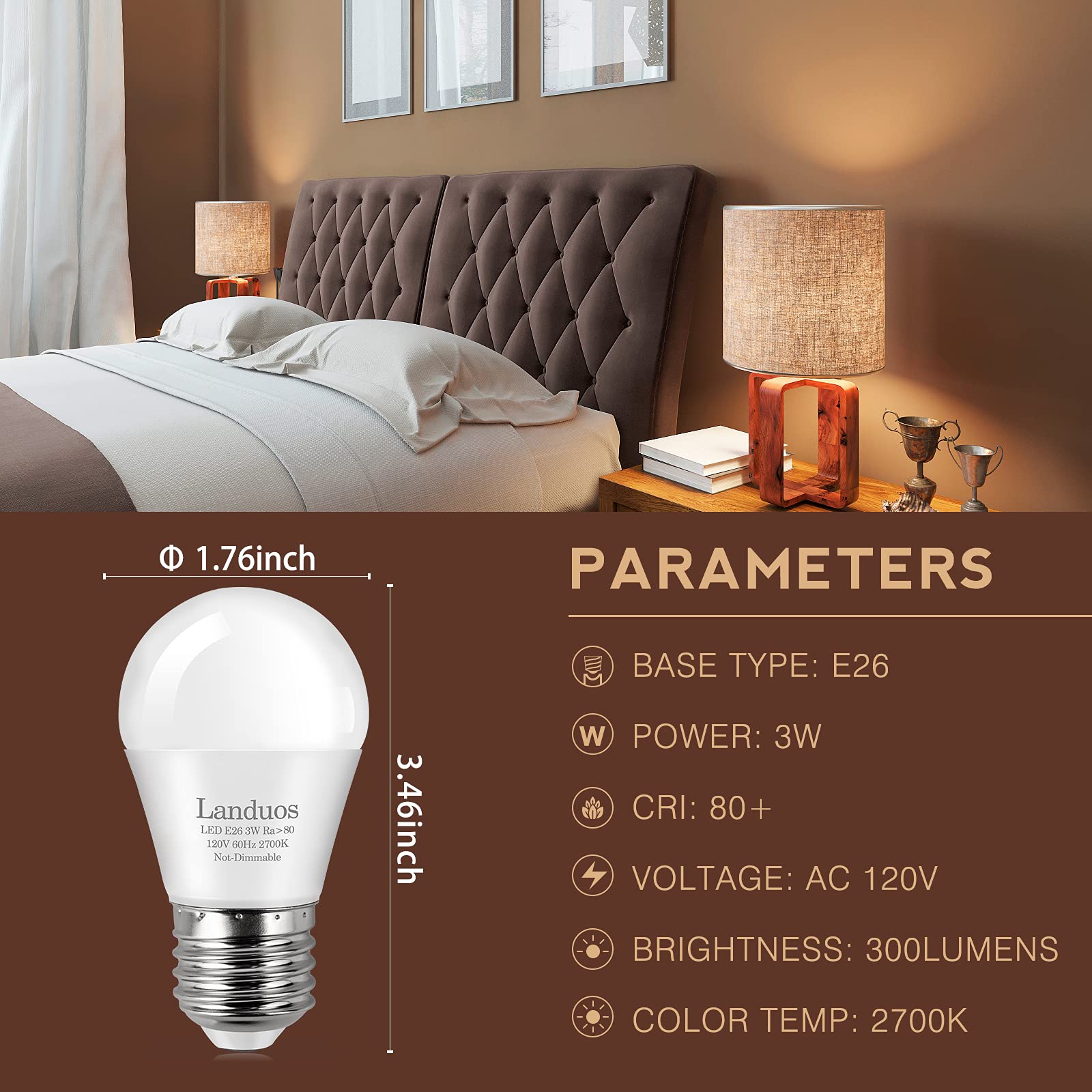 Landuos 25 Watt Light Bulbs Equivalent,2700K Warm White Light Bulb,A15 E26 Led Bulb,3 Watt Light Bulb,Low Watt Light Bulbs,25W L