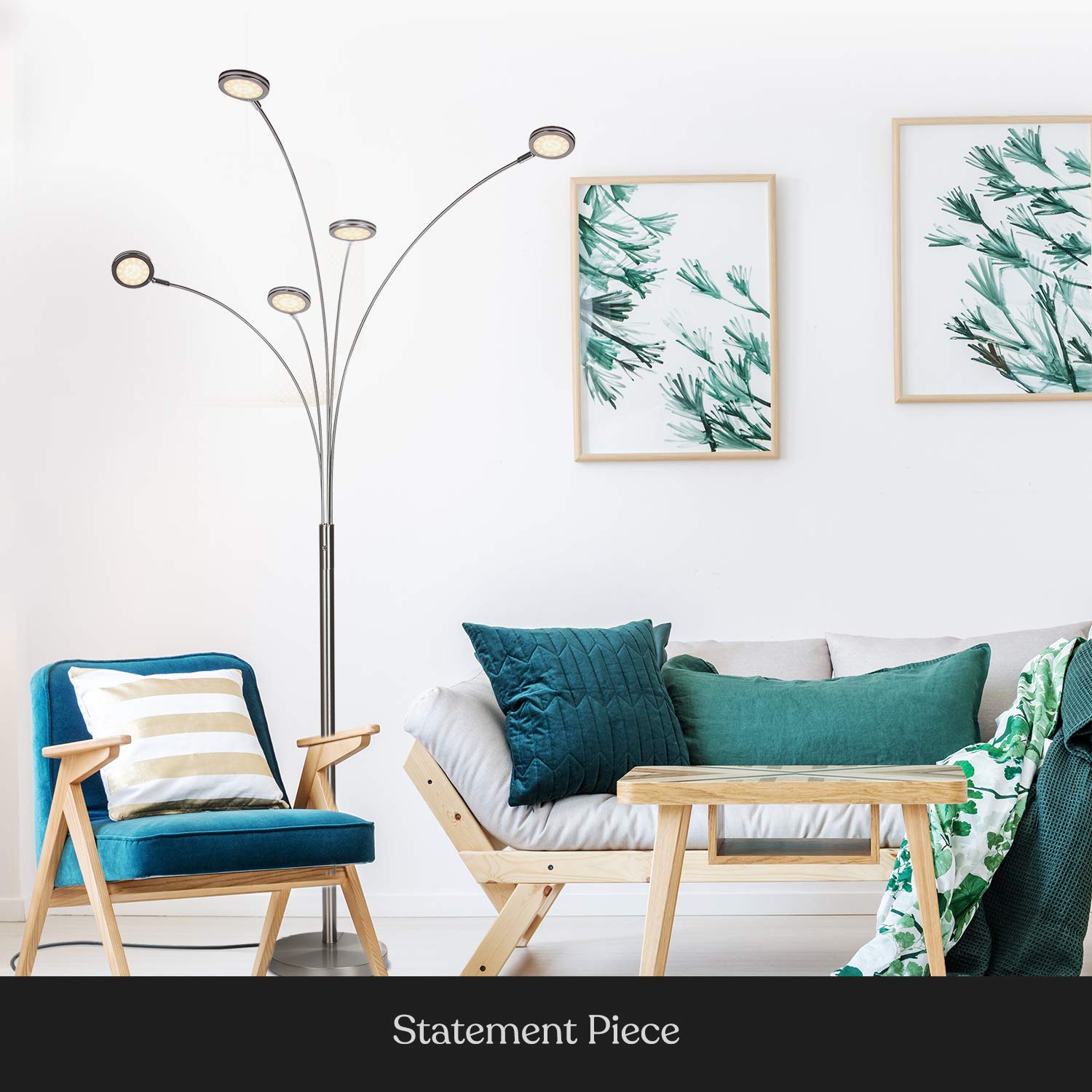 Brightech Orion Arc Floor Lamp - 5 Adjustable Arms, Satin Nickel, Metal - Stylish Multi-Head Lighting for Living Room and Bedroom