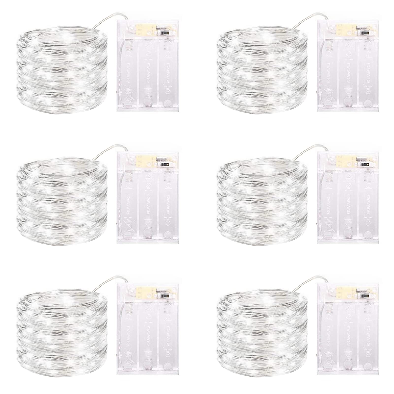 Yisiten 6 Pack LED Fairy Lights, 13FT 40LED Waterproof Silver Wire Twinkle Lights, Battery Operated, White for Decorations