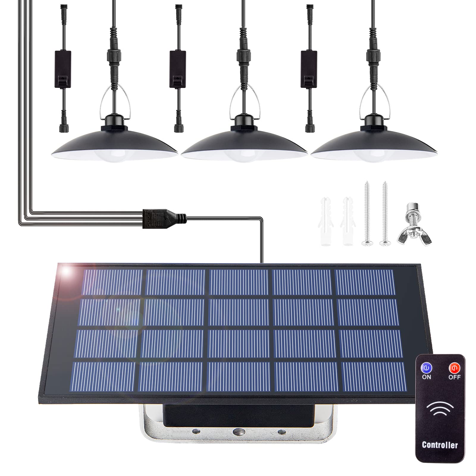 Yrbxsky Solar shed Lights Indoor Outdoor with 3 Heads & Remote Control. Solar Powered Pendant Light IP65 Waterproof Hanging Nigh