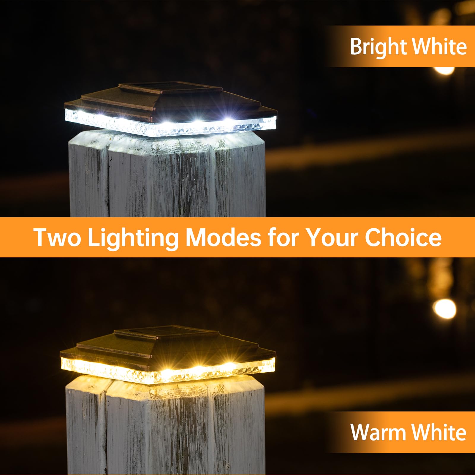 HUYIENO Solar Post Cap Lights - 20 Lumens, 2 Light Modes, 4x4/5x5, Brushed Copper, 8pk, Durable ABS Material, Model