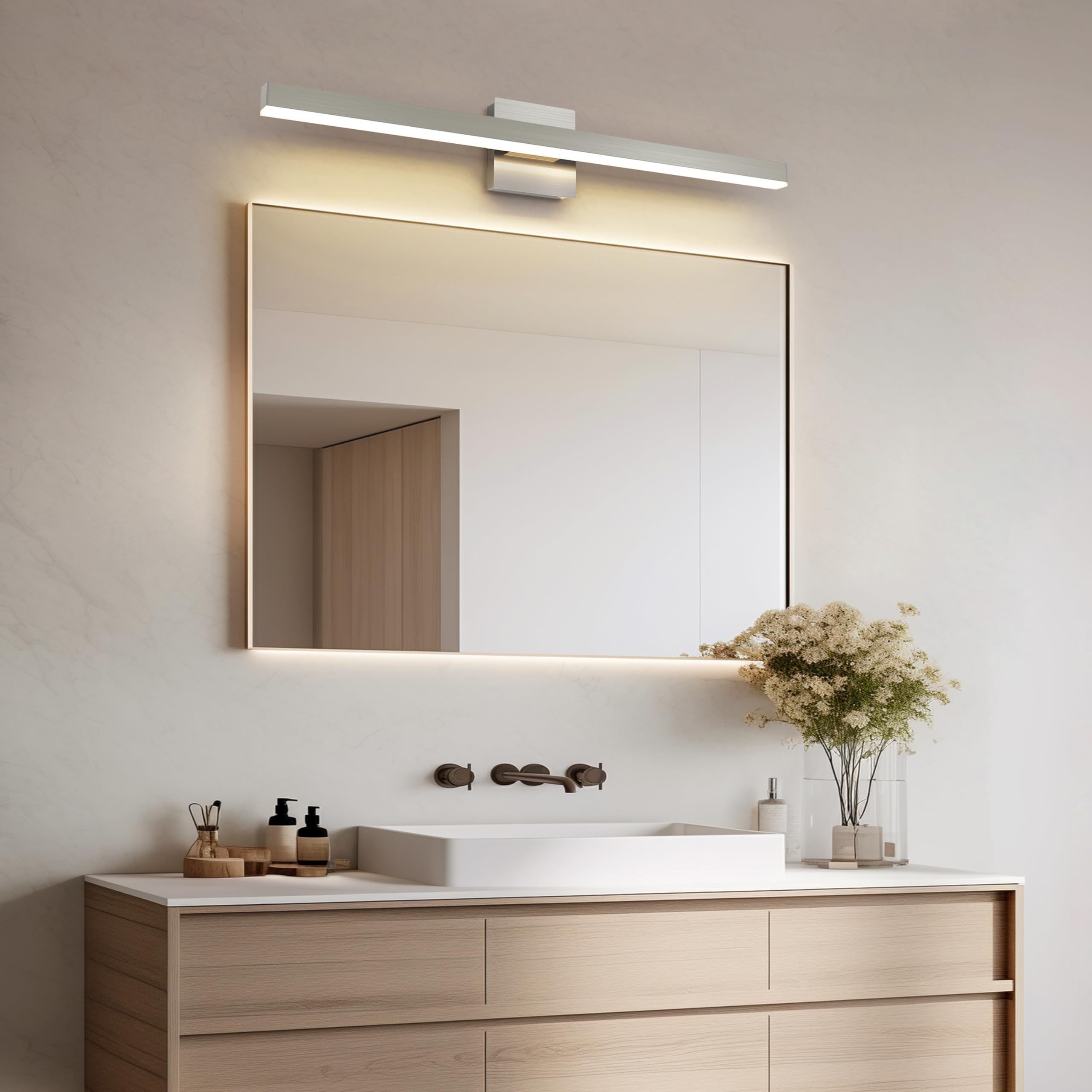 Joossnwell Brushed Nickel Bathroom Vanity Light 31.5" ETL Certified Modern 5CCT Dimmable Acrylic Fixture