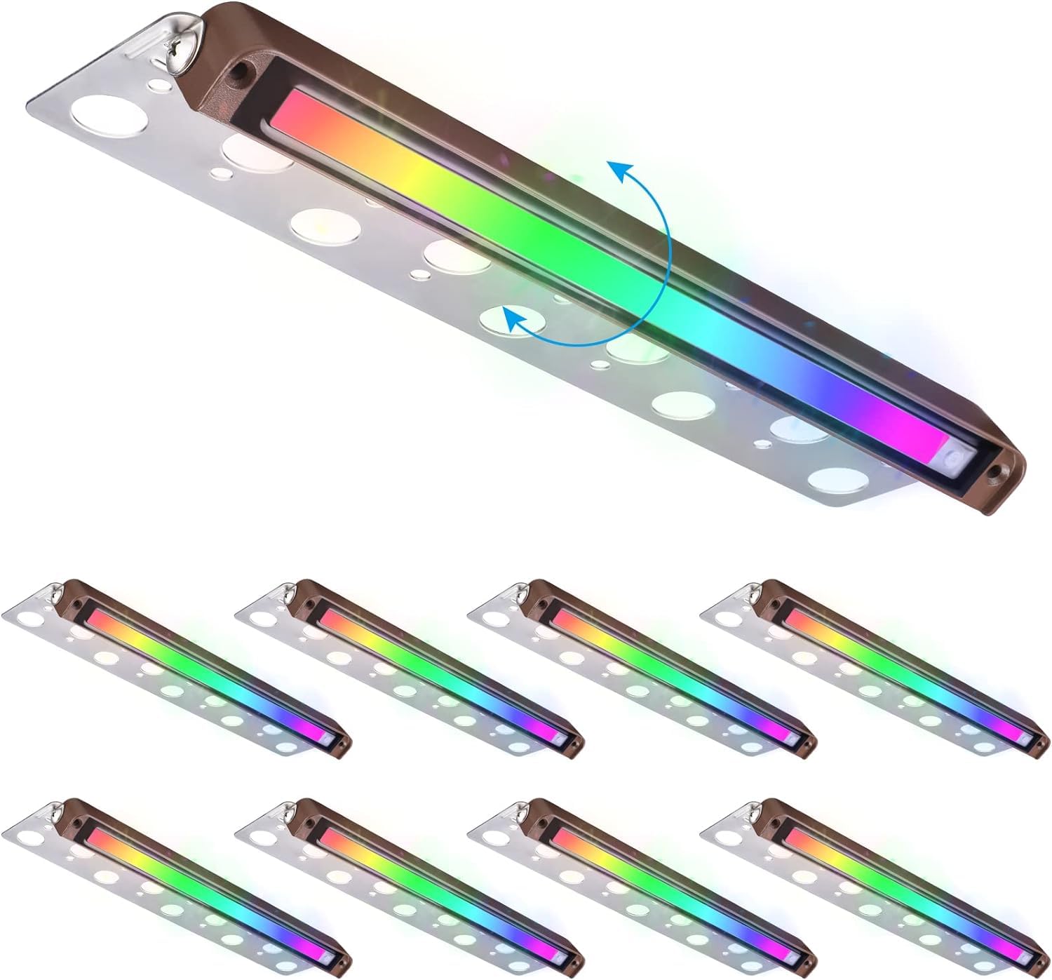 LEONLITE 8-Pack Low Voltage LED Landscape Lighting, 12 Inch, RGB Color Changing, Aluminum, Model A-87549, ETL Listed