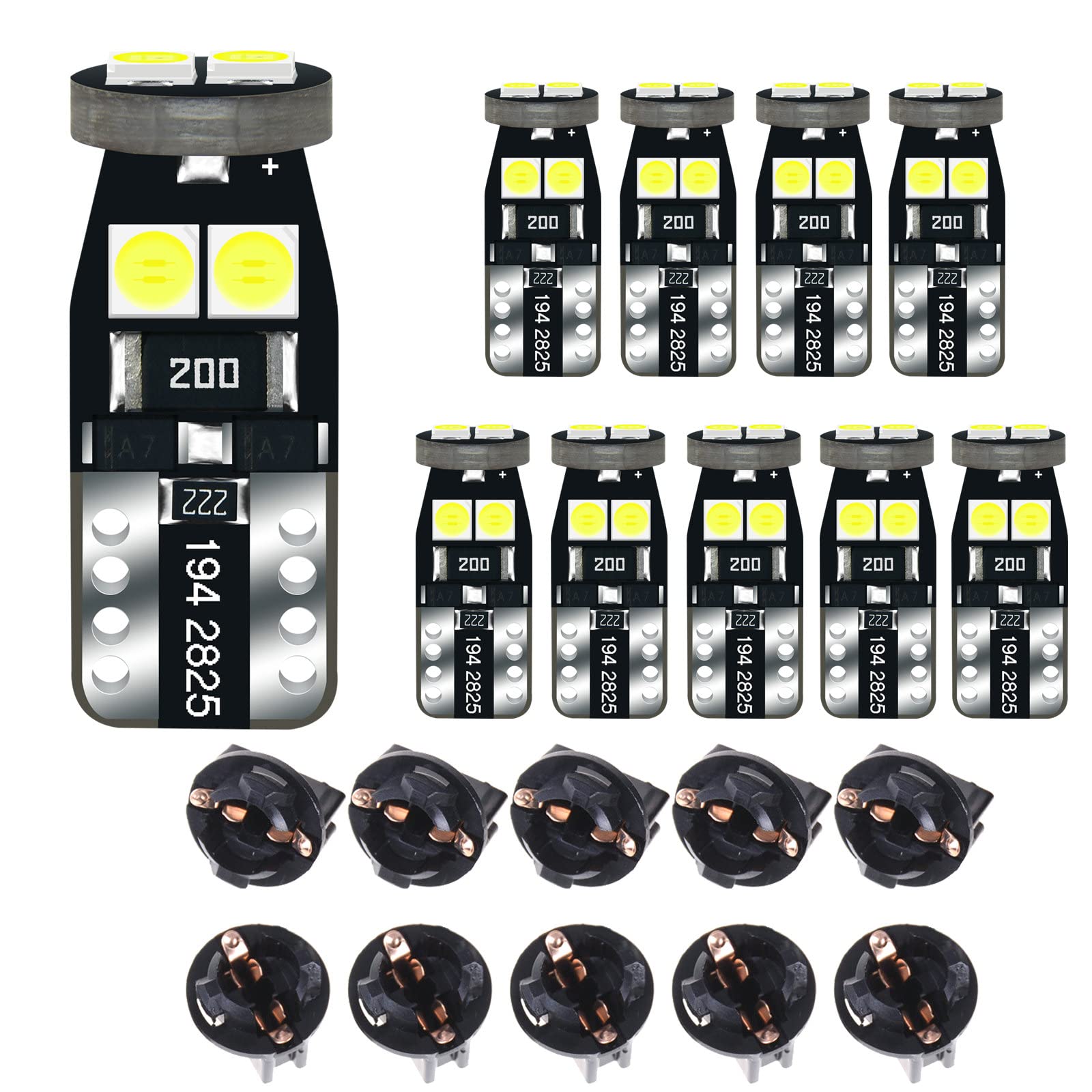 Dodofun 12V White T10 W5W 158 168 194 2825 Instrument Cluster Light Led Bulb Replacement For Dashboard Dash Panel Gauge Indicator Lamp With Socket Cross Pc168 Pc175 Pc194 Pc195 Pc160 Pc161 Pc195Na