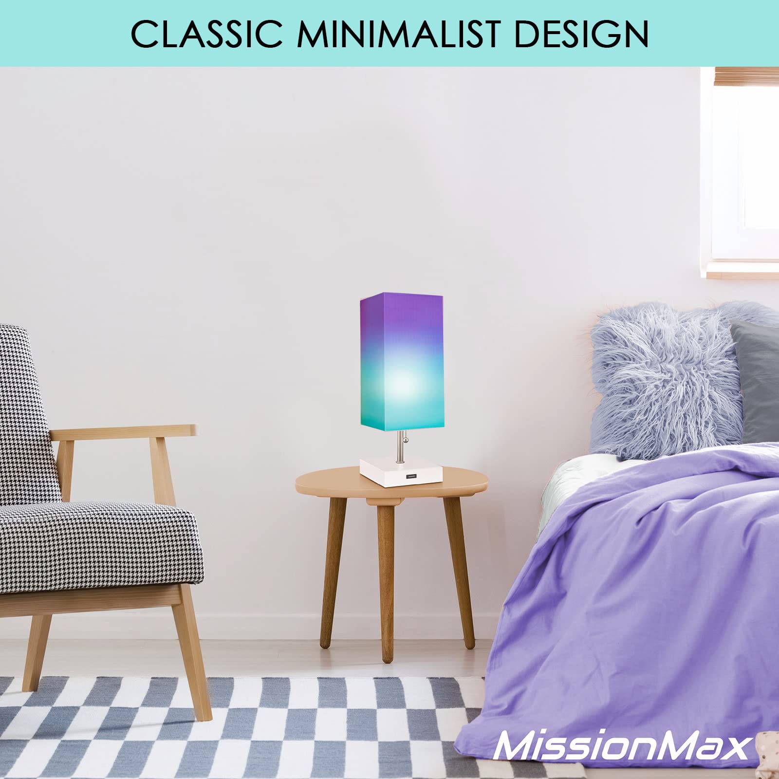 Missionmax Purple Haze Small Table Lamp With Usb Charging - Ideal For Bedside & Desk Use