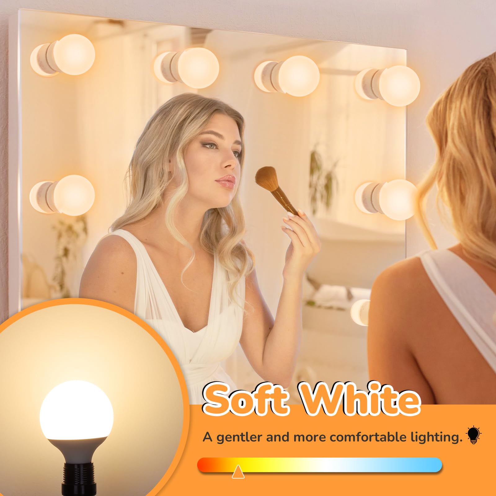 Maxvolador G25 Led Globe Light Bulb 60W Equivalent, Soft White 3000K E26 Vanity Round Bulbs For Bathroom Makeup Mirror, Non-Dimm