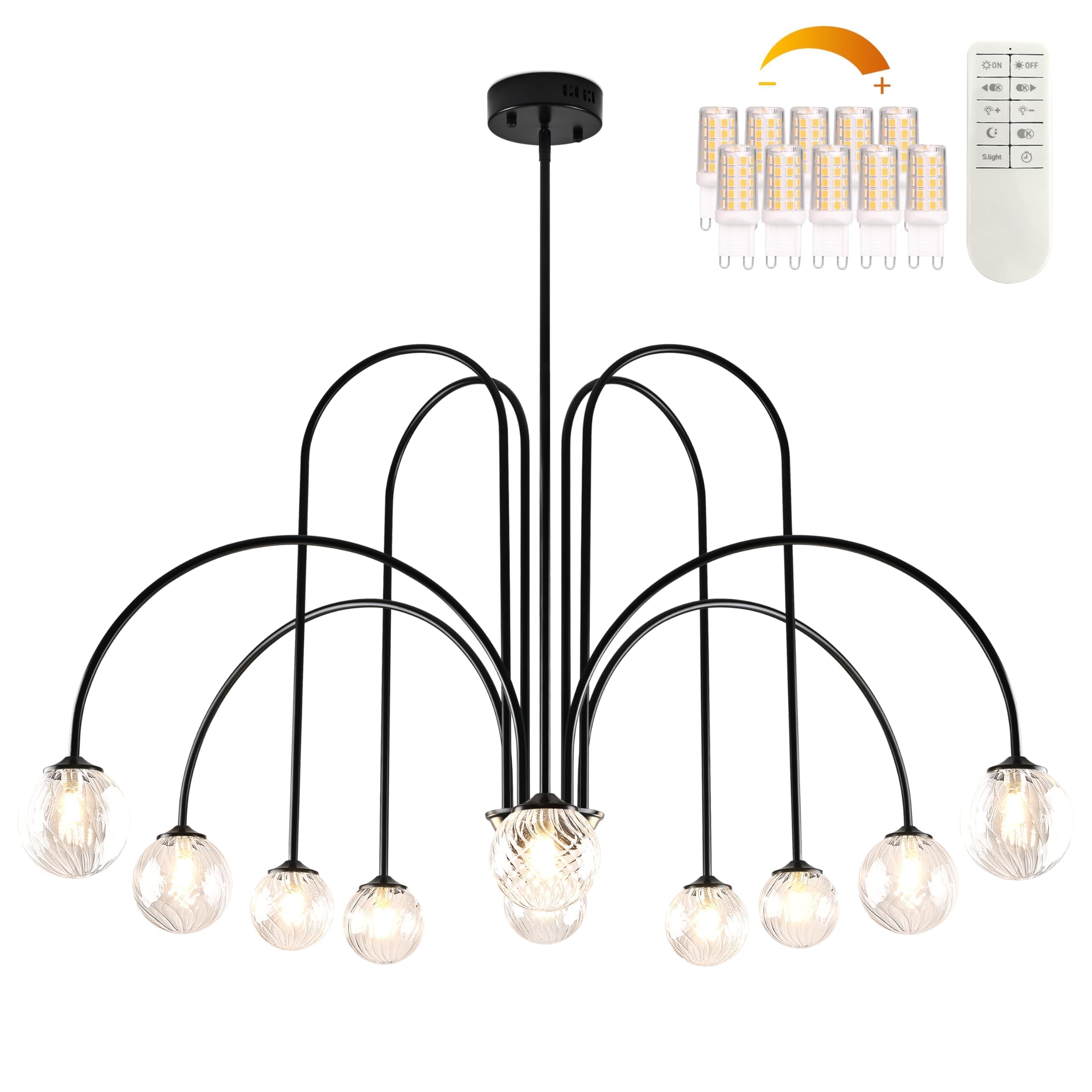Bagood Black Sputnik Chandelier 10-Light Globe Light Fixture 43    Mid Century Modern Light Fixture Dimmable Chandelier With Cle