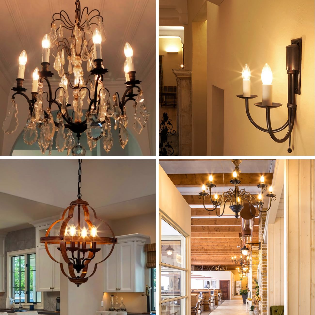 Anwio 12 Pack B11 Led Filament Bulb E26 Candelabra Base 4.5W(60W Equivalent), Dimmable 2700K Warm White Chandelier Decorative Ca