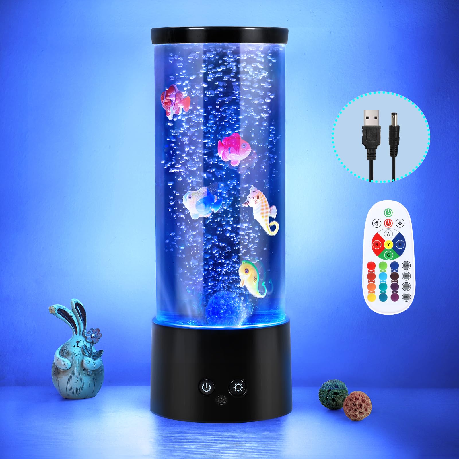 PINPON Bubble Aquarium Lamp Dual Power USB/Battery (NOT Included) Color Changing Fish Tank with Remote, 4 Lighting Modes, Artifi