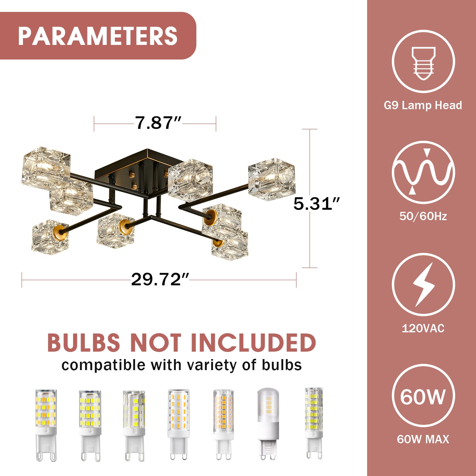 Qgiytp Modern 8-Light Semi Flush Mount Ceiling Light Fixture Black And Gold Chandelier Farmhouse Ceiling Lamp For Dining Room Be