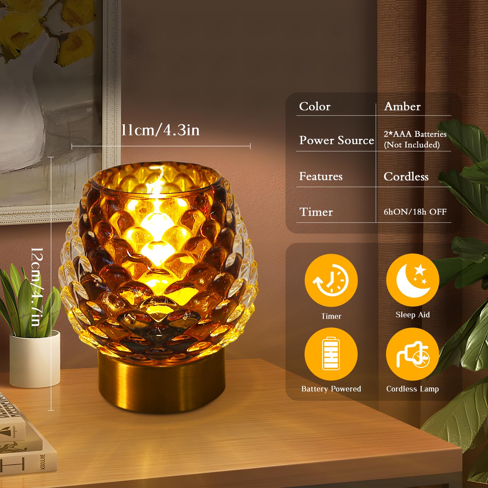 MiuBrty Portable LED Table Lamp with Auto-Off Timer - Battery Operated, Cordless & Pinecone Modeling Design - Ambient Night Ligh